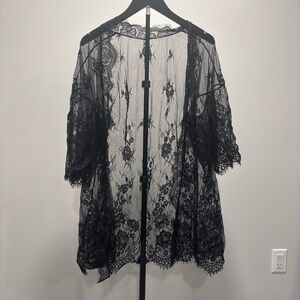 Elegant Black Lace Kimono Robe
